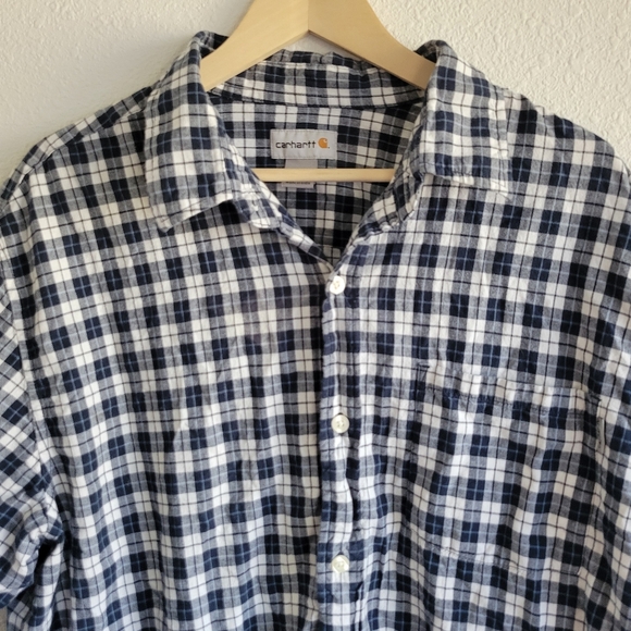 Carhartt Men’s Blue Plaid Button Down Short Sleeve Shirt Size XL - Picture 2 of 8
